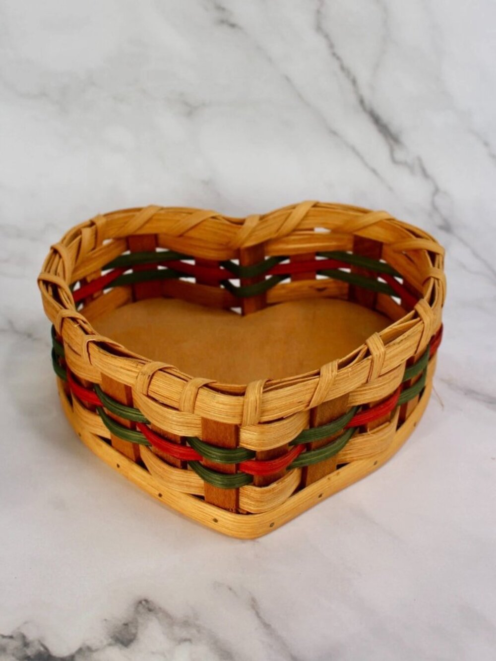 Heart Basket with Red and Green Inlay and Wooden Bottom